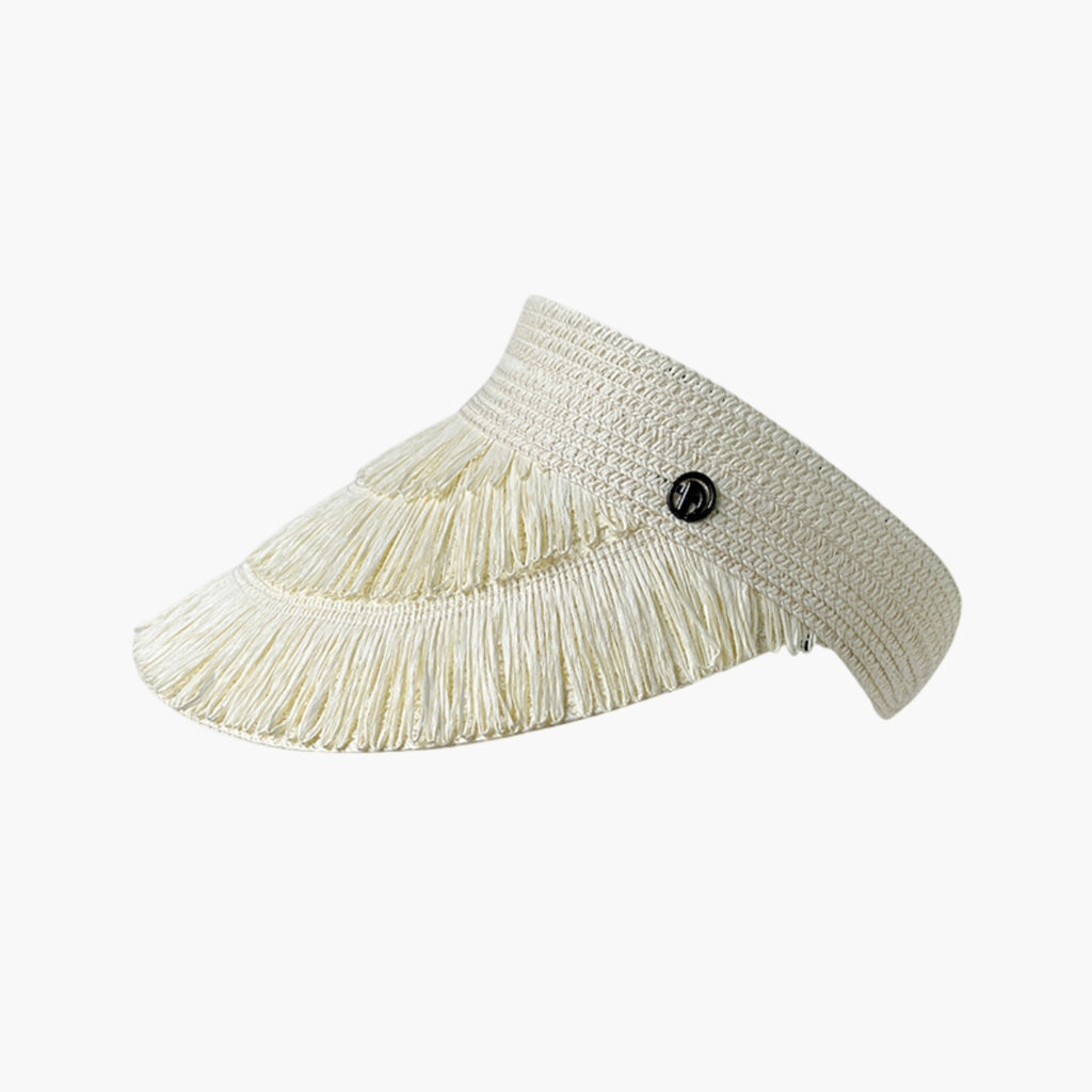 Anna-Kaci Womens Wide Brim Straw Fringe Sun Visor with Adjustable Elastic Back