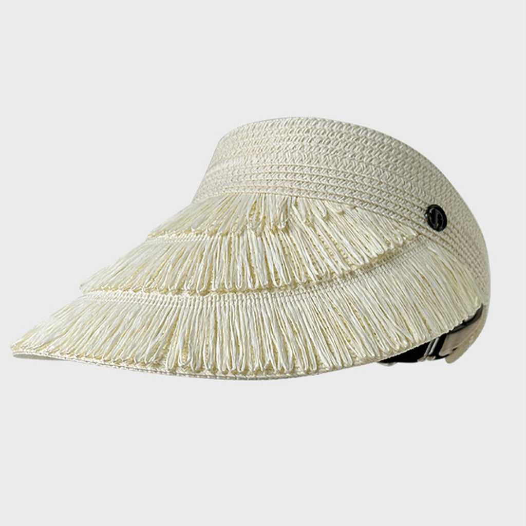 Anna-Kaci Womens Wide Brim Straw Fringe Sun Visor with Adjustable Elastic Back