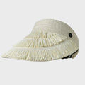 Anna-Kaci Womens Wide Brim Straw Fringe Sun Visor with Adjustable Elastic Back