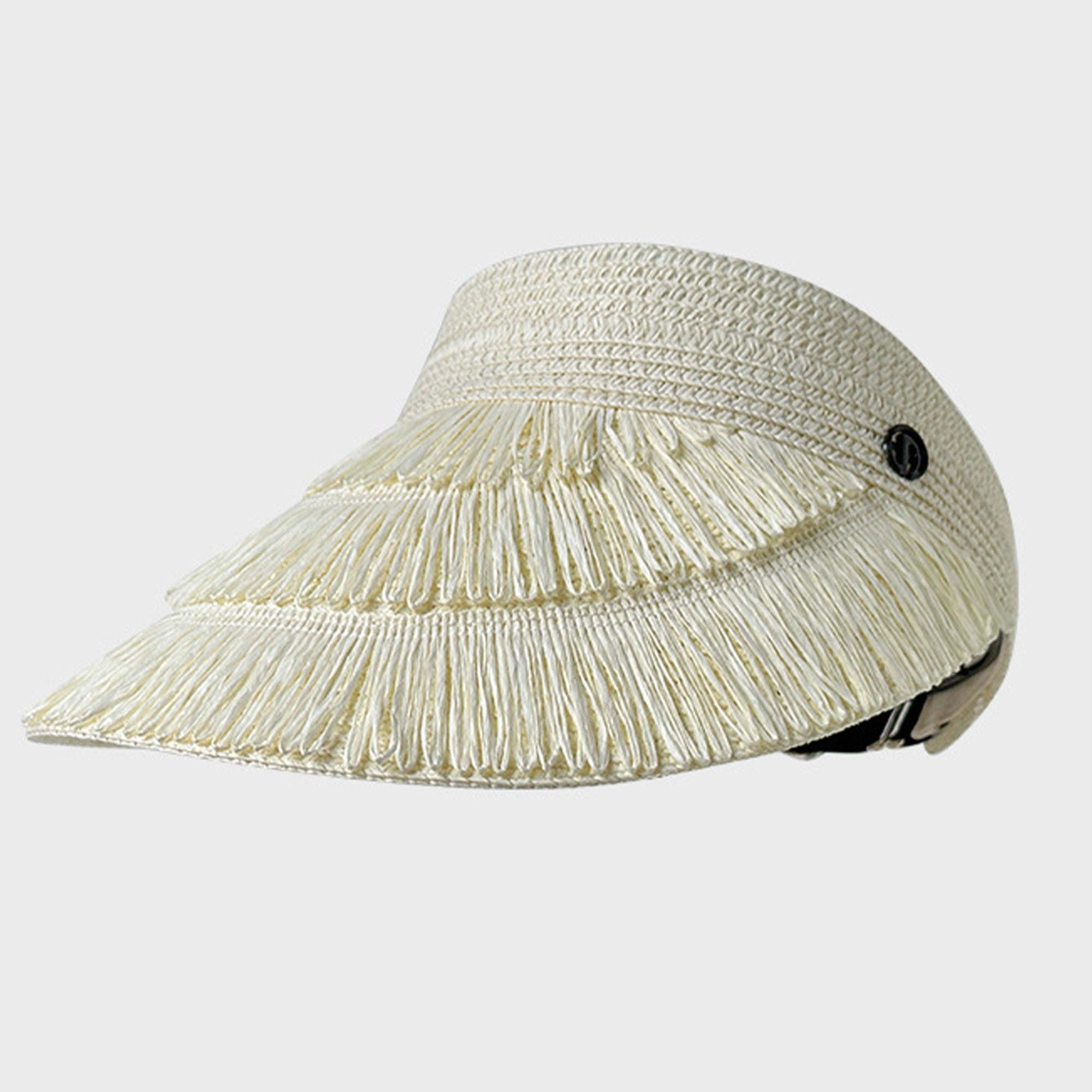 Anna-Kaci Womens Wide Brim Straw Fringe Sun Visor with Adjustable Elastic Back