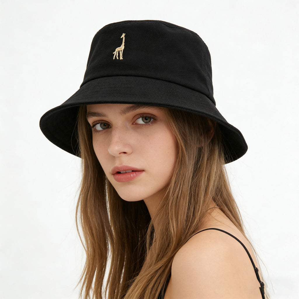 Anna-Kaci Cotton Bucket Hat with Embroidered Giraffe Casual Sun Hat