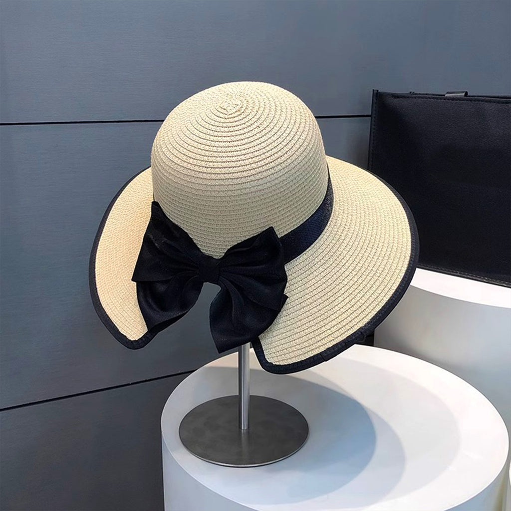 Anna-Kaci Women Wide Brim Straw Sun Hat with Bow Detail Summer Protection