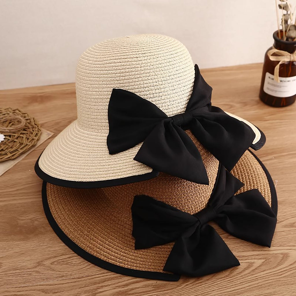 Anna-Kaci Women Wide Brim Straw Sun Hat with Bow Detail Summer Protection