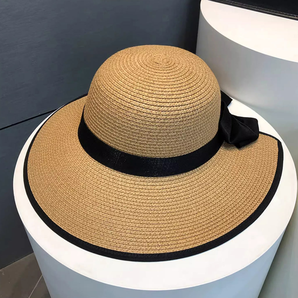 Anna-Kaci Women Wide Brim Straw Sun Hat with Bow Detail Summer Protection