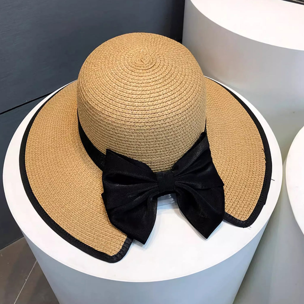 Anna-Kaci Women Wide Brim Straw Sun Hat with Bow Detail Summer Protection