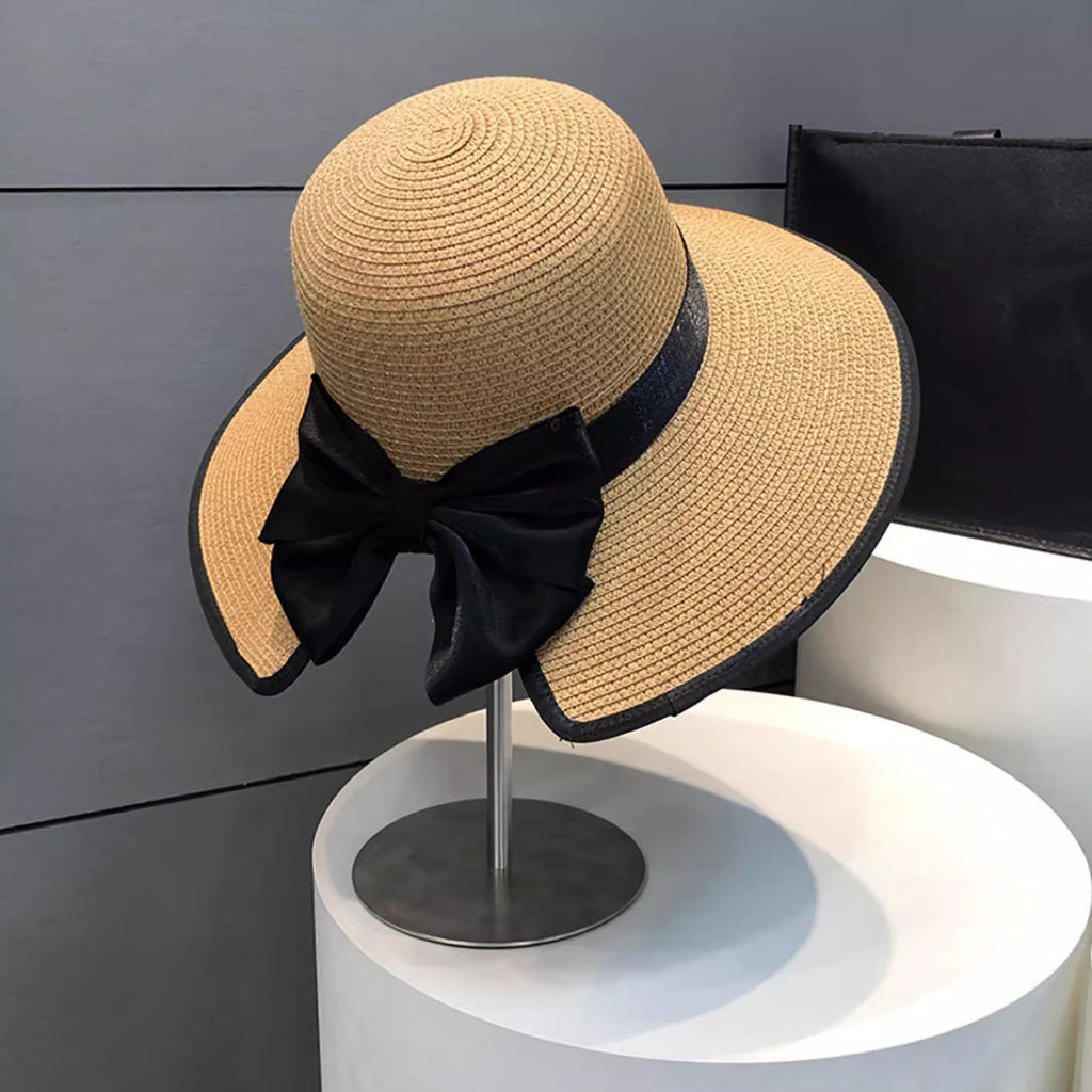 Anna-Kaci Women Wide Brim Straw Sun Hat with Bow Detail Summer Protection