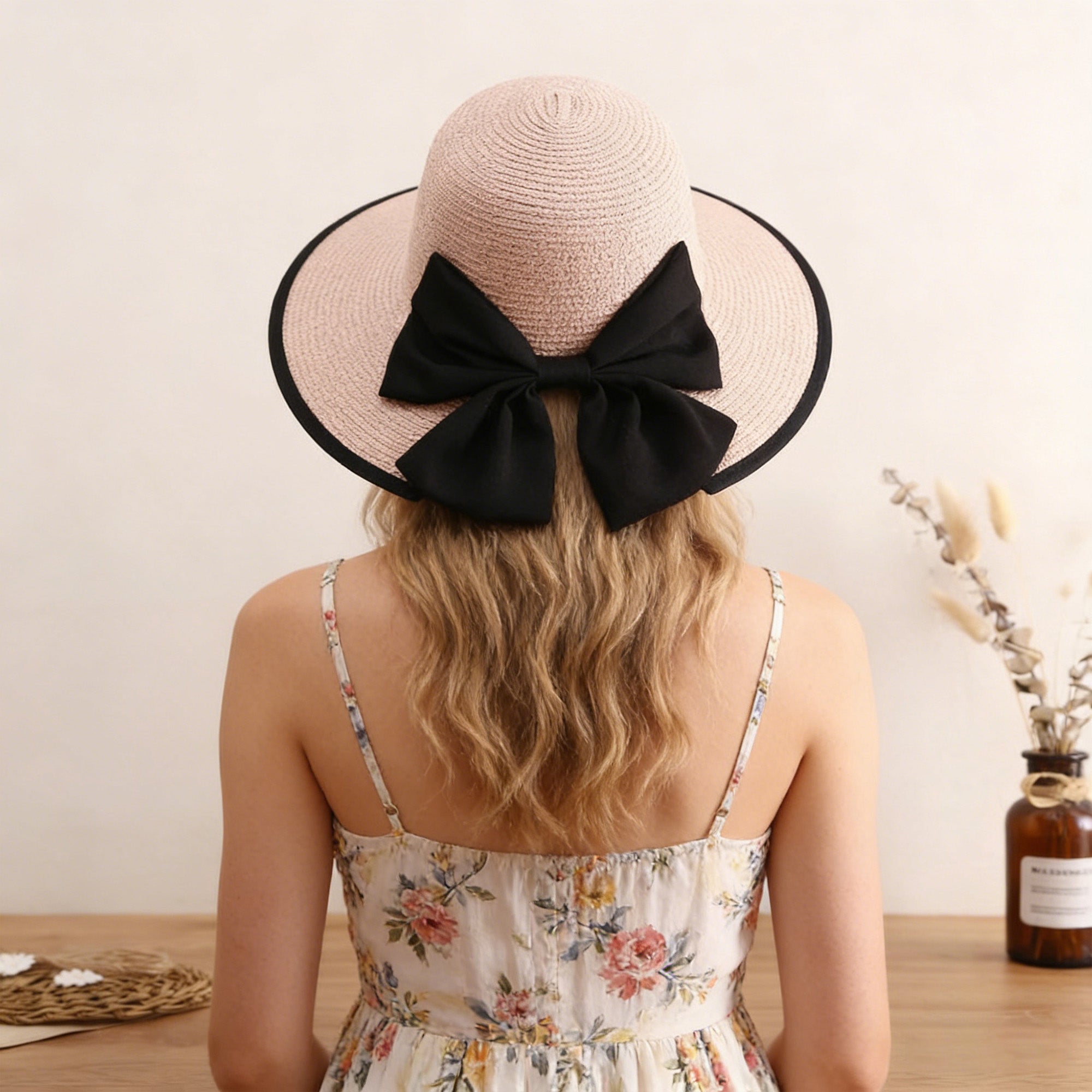 Anna-Kaci Women Wide Brim Straw Sun Hat with Bow Detail Summer Protection