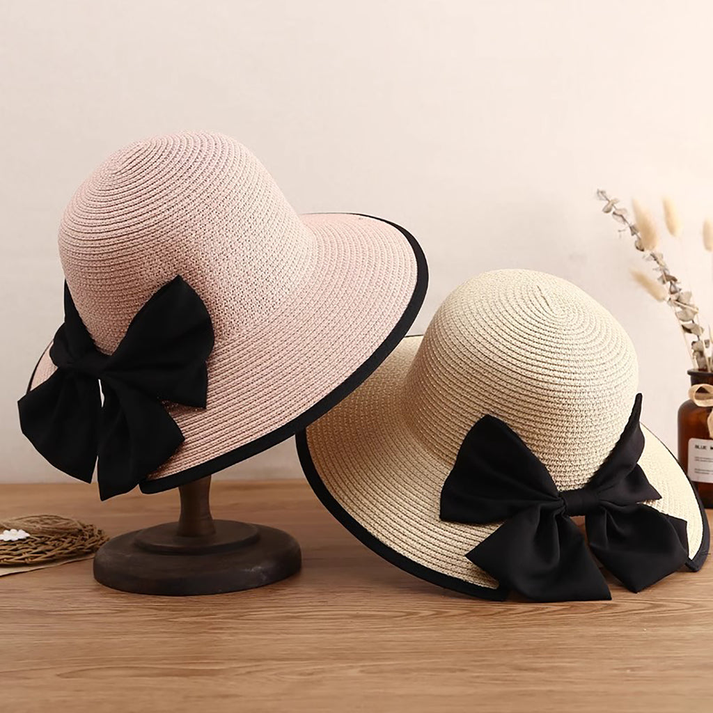 Anna-Kaci Women Wide Brim Straw Sun Hat with Bow Detail Summer Protection