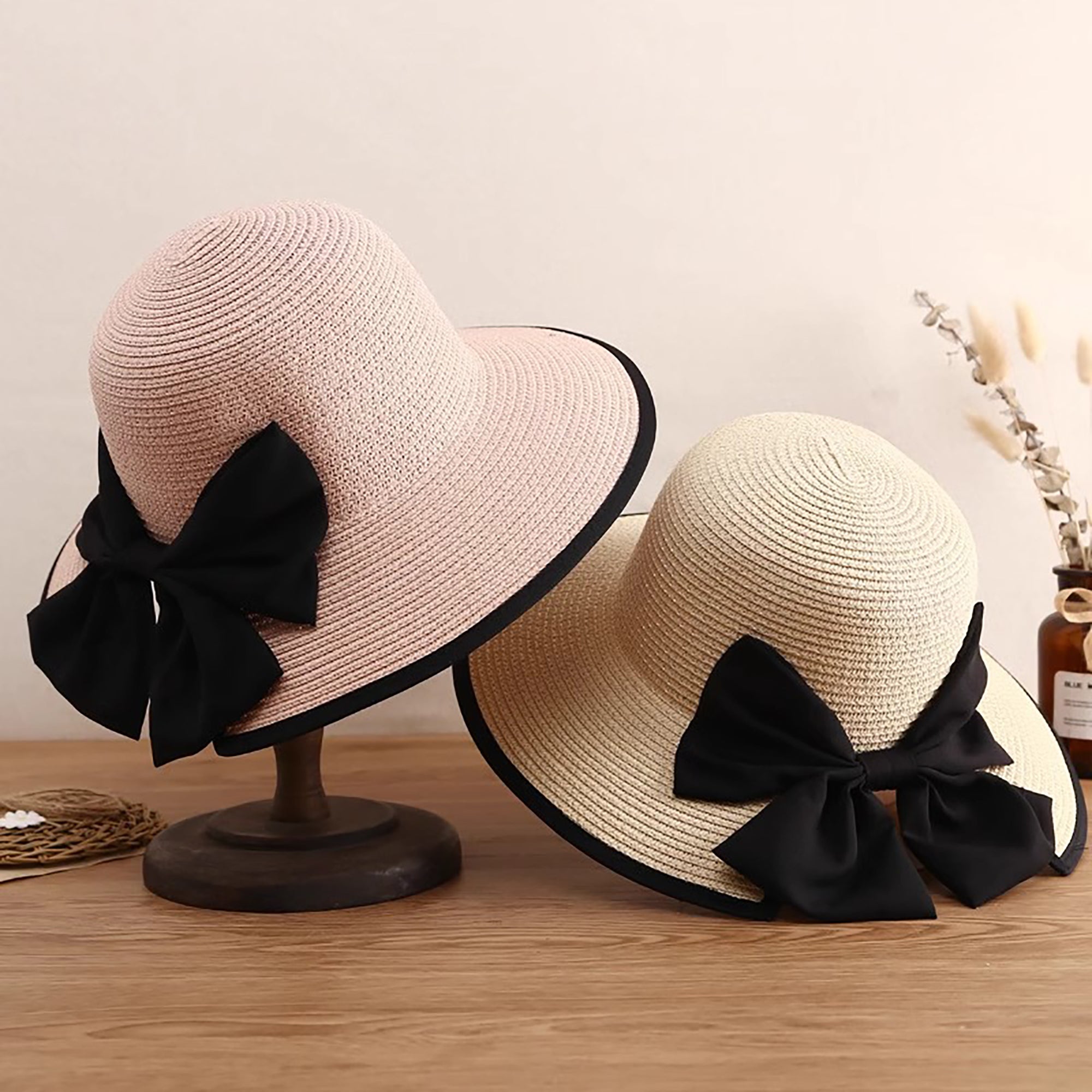 Anna-Kaci Women Wide Brim Straw Sun Hat with Bow Detail Summer Protection