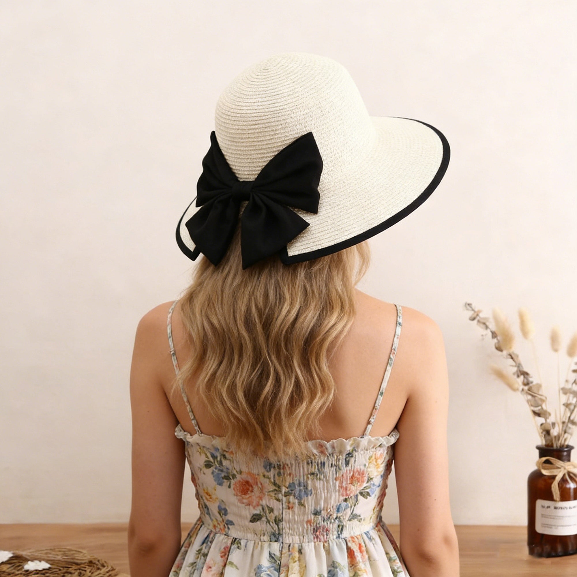 Anna-Kaci Women Wide Brim Straw Sun Hat with Bow Detail Summer Protection