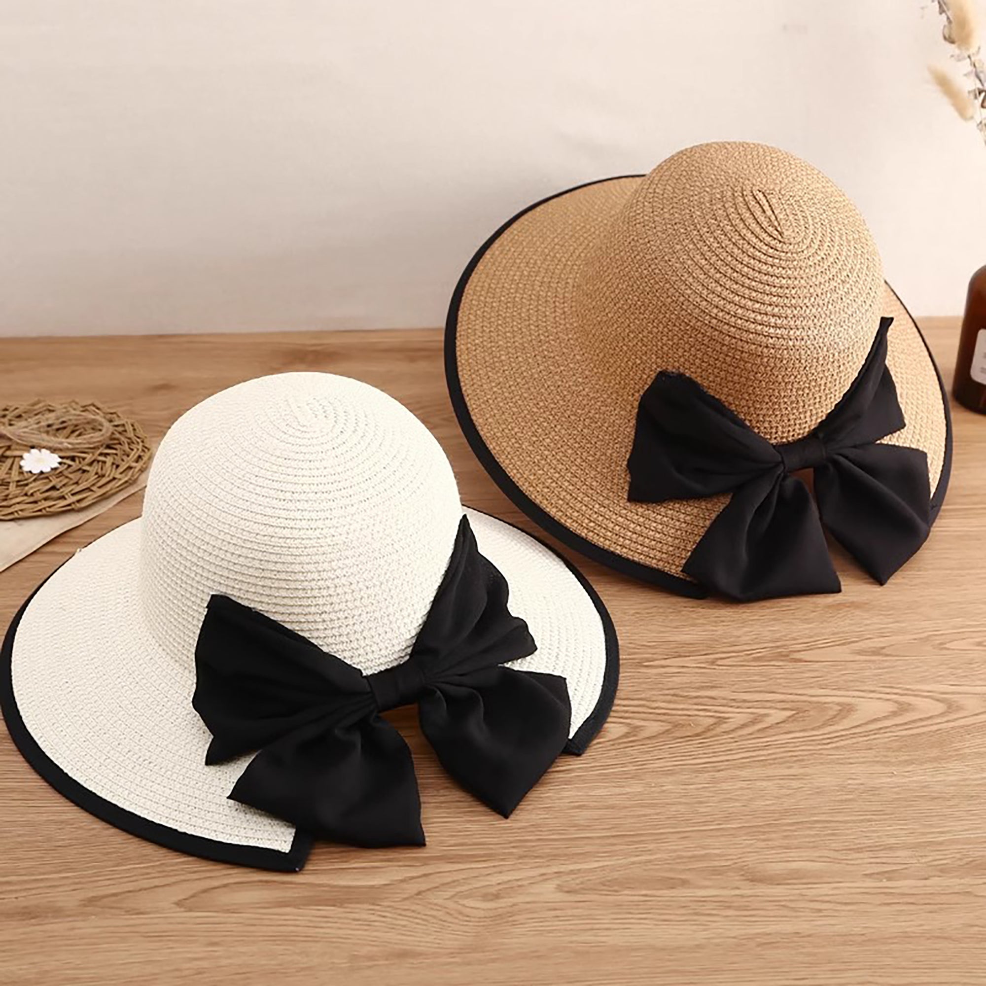 Anna-Kaci Women Wide Brim Straw Sun Hat with Bow Detail Summer Protection