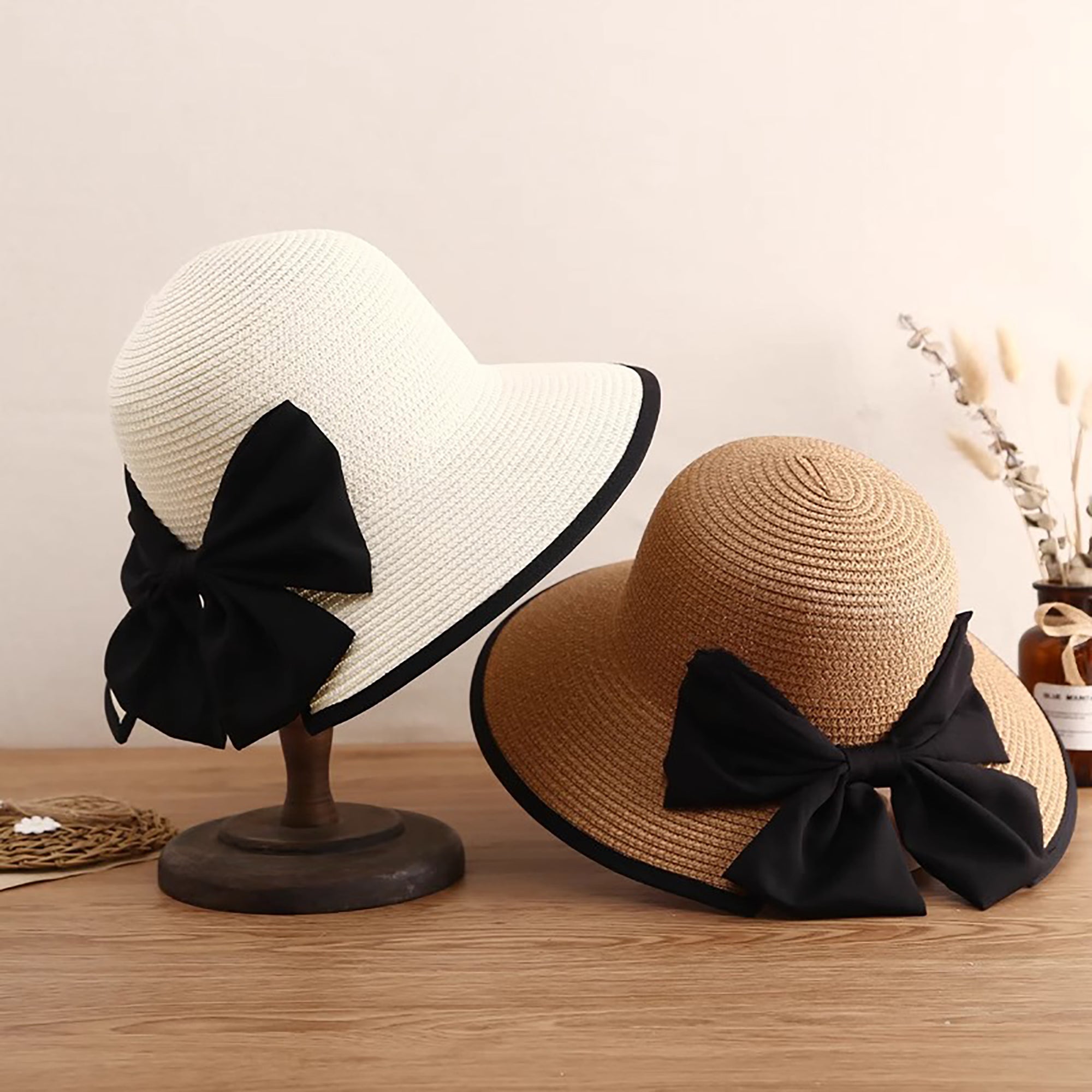 Anna-Kaci Women Wide Brim Straw Sun Hat with Bow Detail Summer Protection