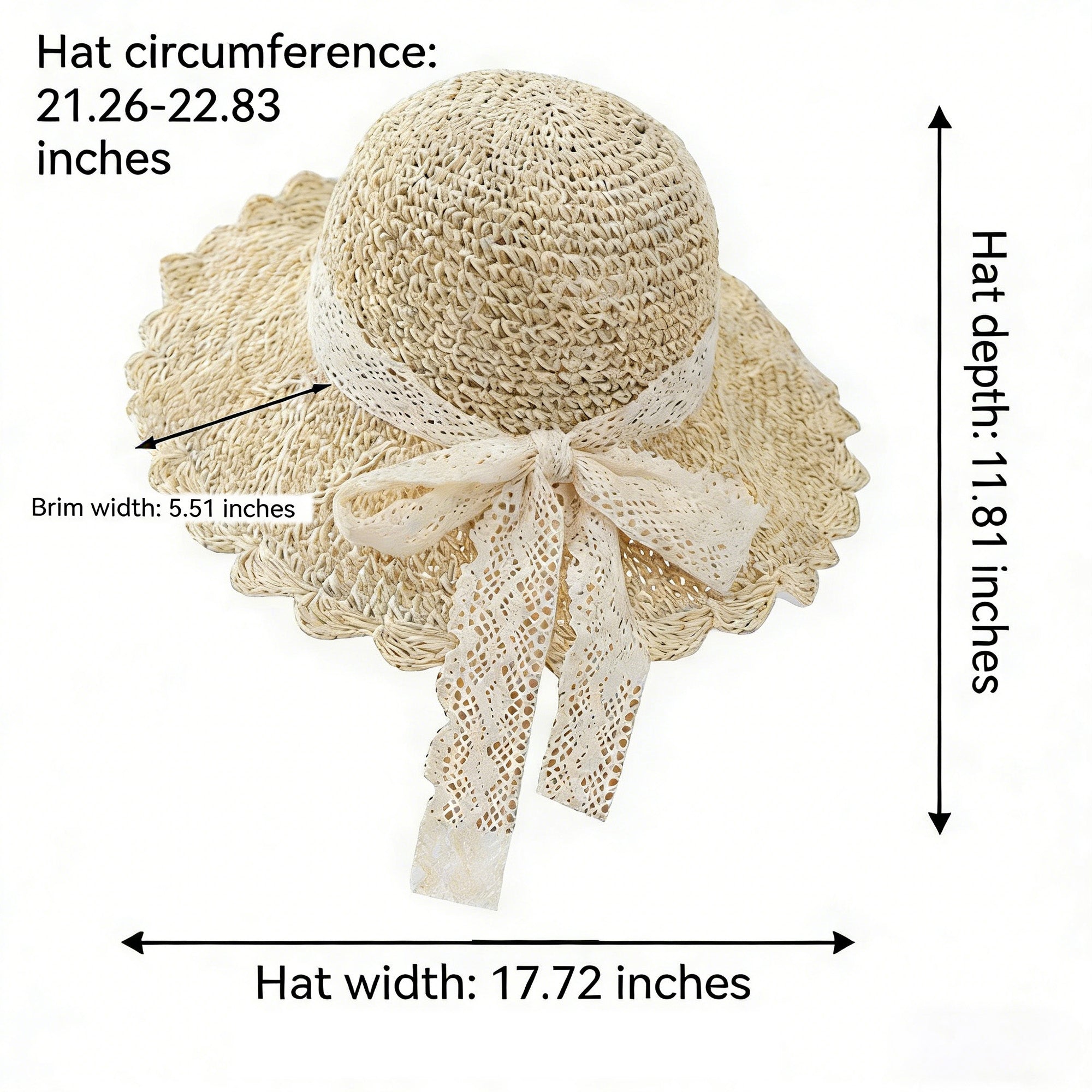 Anna-Kaci Womens Wide Brim Crochet Straw Sun Hat with Lace Bow Adjustable Fit