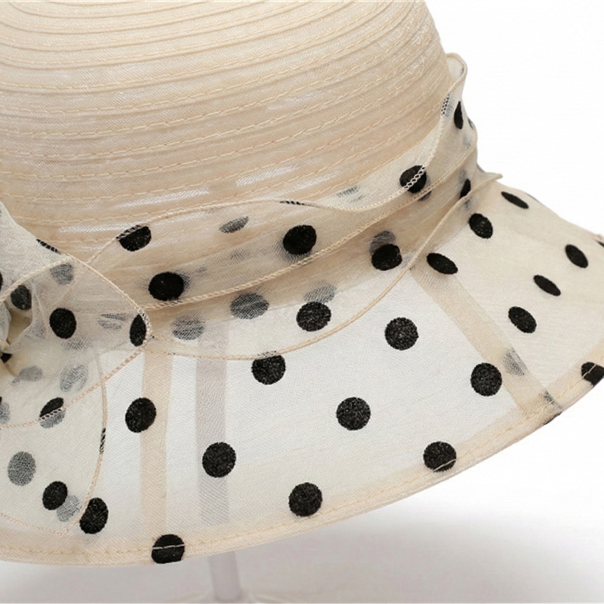 Anna-Kaci Womens Straw Sun Hat Polka Dot Bow Flower Dressy Summer Hat
