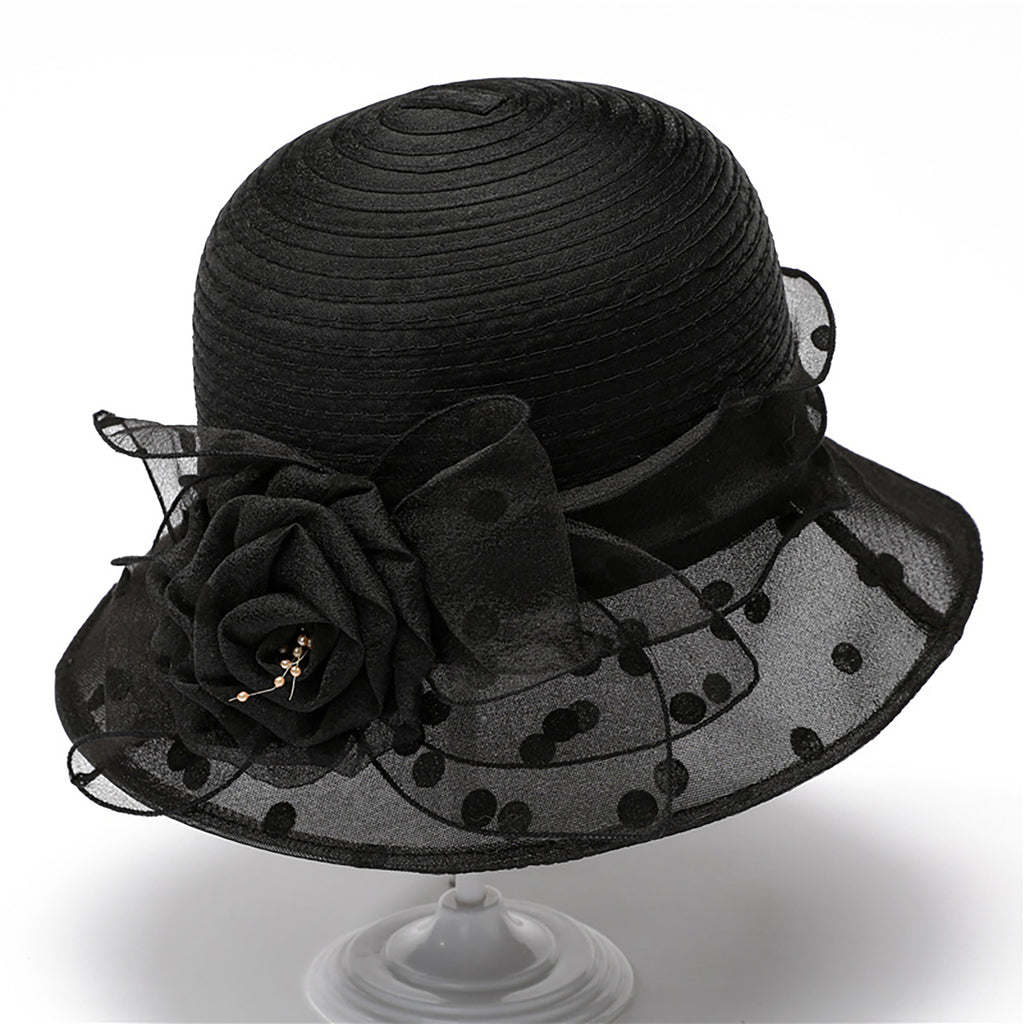 Anna-Kaci Womens Straw Sun Hat Polka Dot Bow Flower Dressy Summer Hat