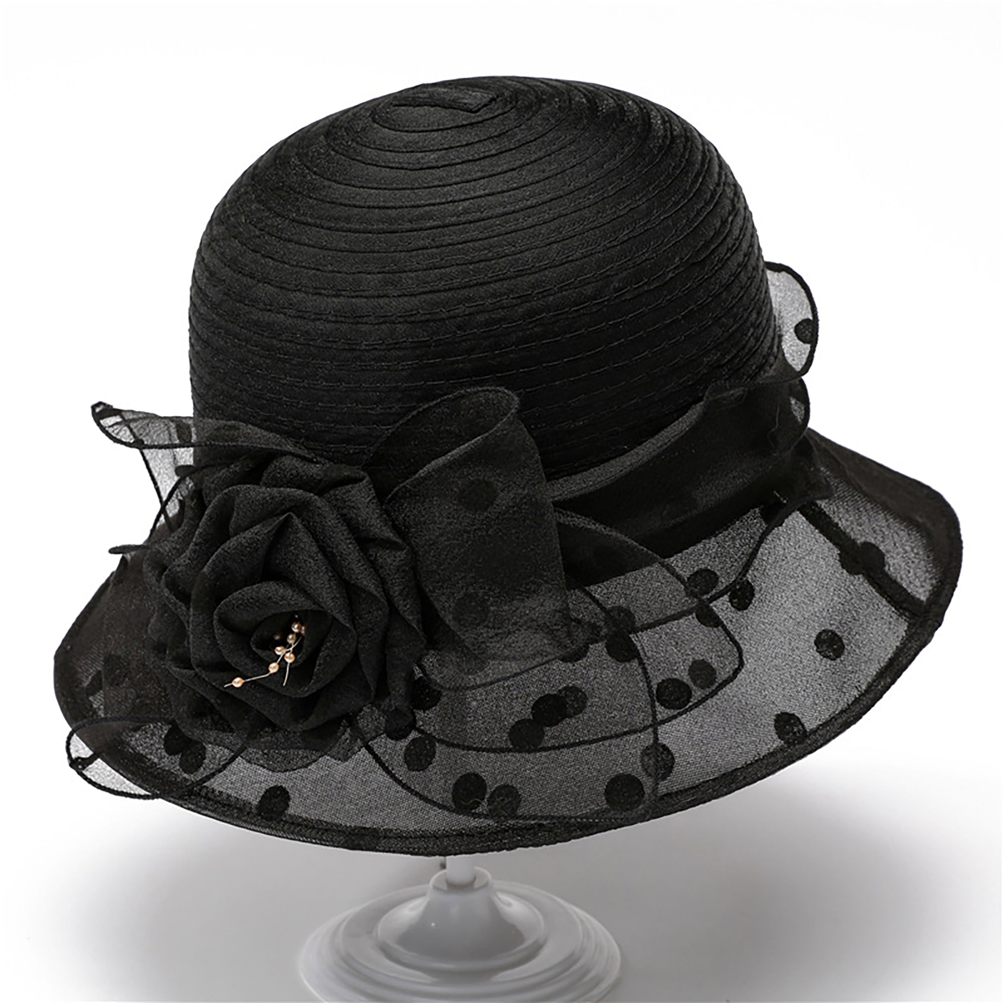 Anna-Kaci Womens Straw Sun Hat Polka Dot Bow Flower Dressy Summer Hat