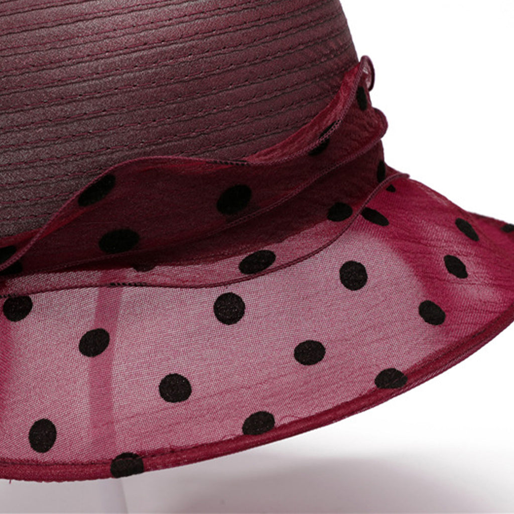 Anna-Kaci Womens Straw Sun Hat Polka Dot Bow Flower Dressy Summer Hat