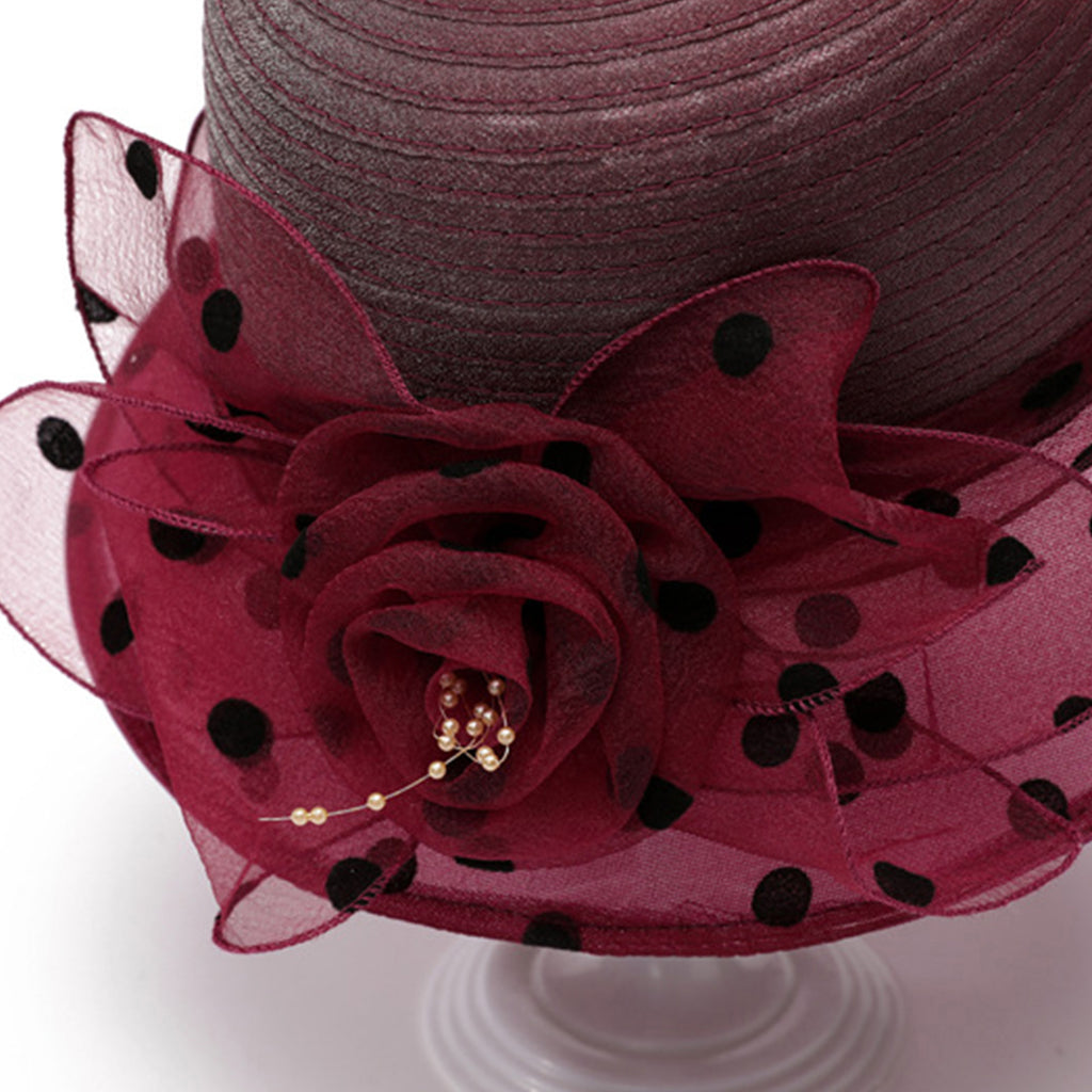 Anna-Kaci Womens Straw Sun Hat Polka Dot Bow Flower Dressy Summer Hat