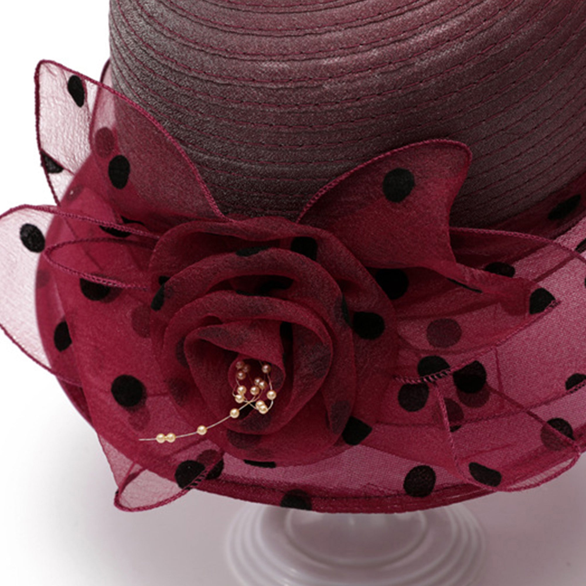 Anna-Kaci Womens Straw Sun Hat Polka Dot Bow Flower Dressy Summer Hat