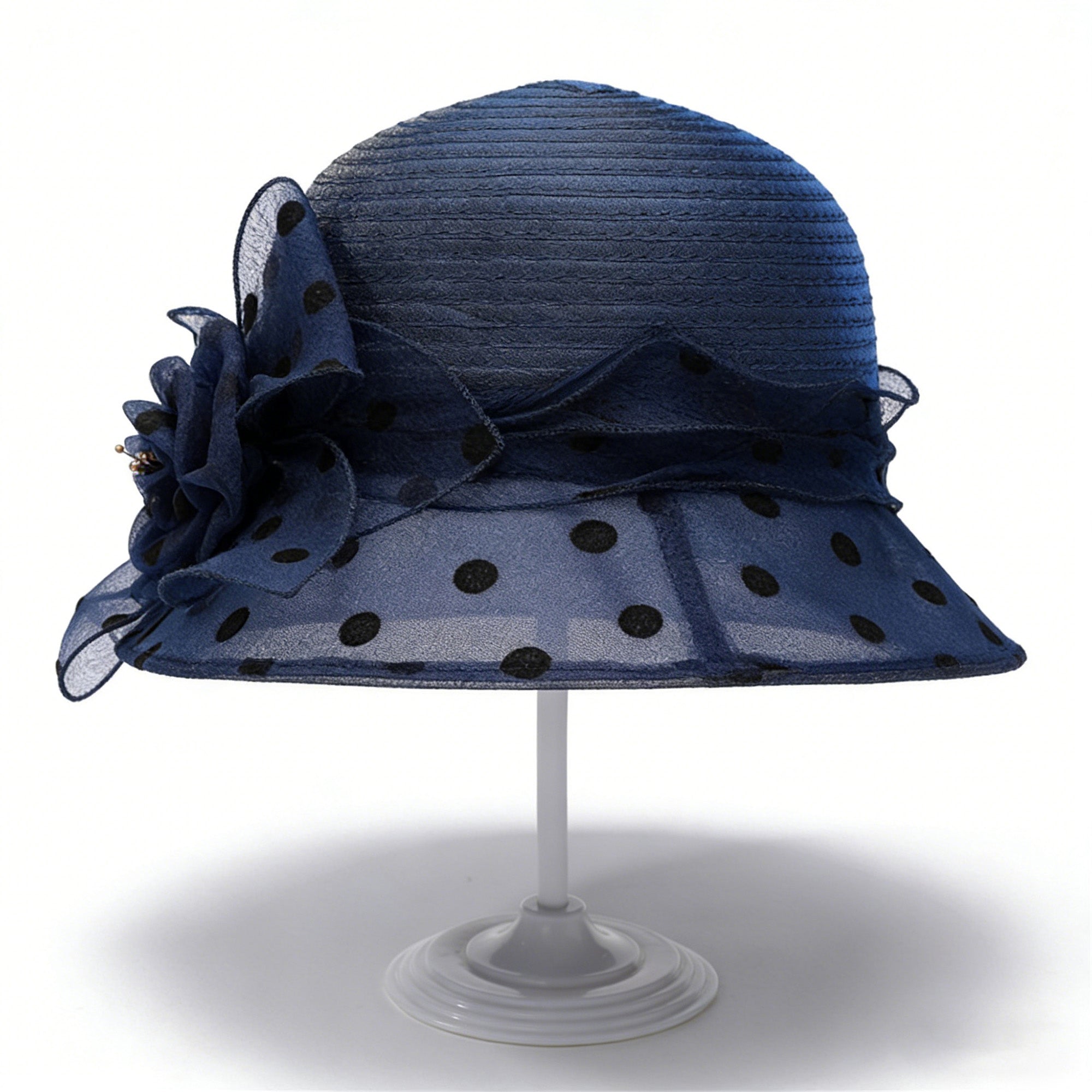 Anna-Kaci Womens Straw Sun Hat Polka Dot Bow Flower Dressy Summer Hat