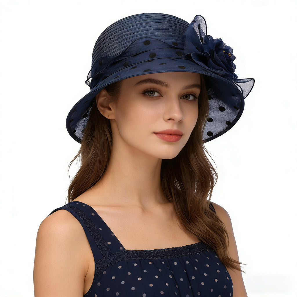 Anna-Kaci Womens Straw Sun Hat Polka Dot Bow Flower Dressy Summer Hat