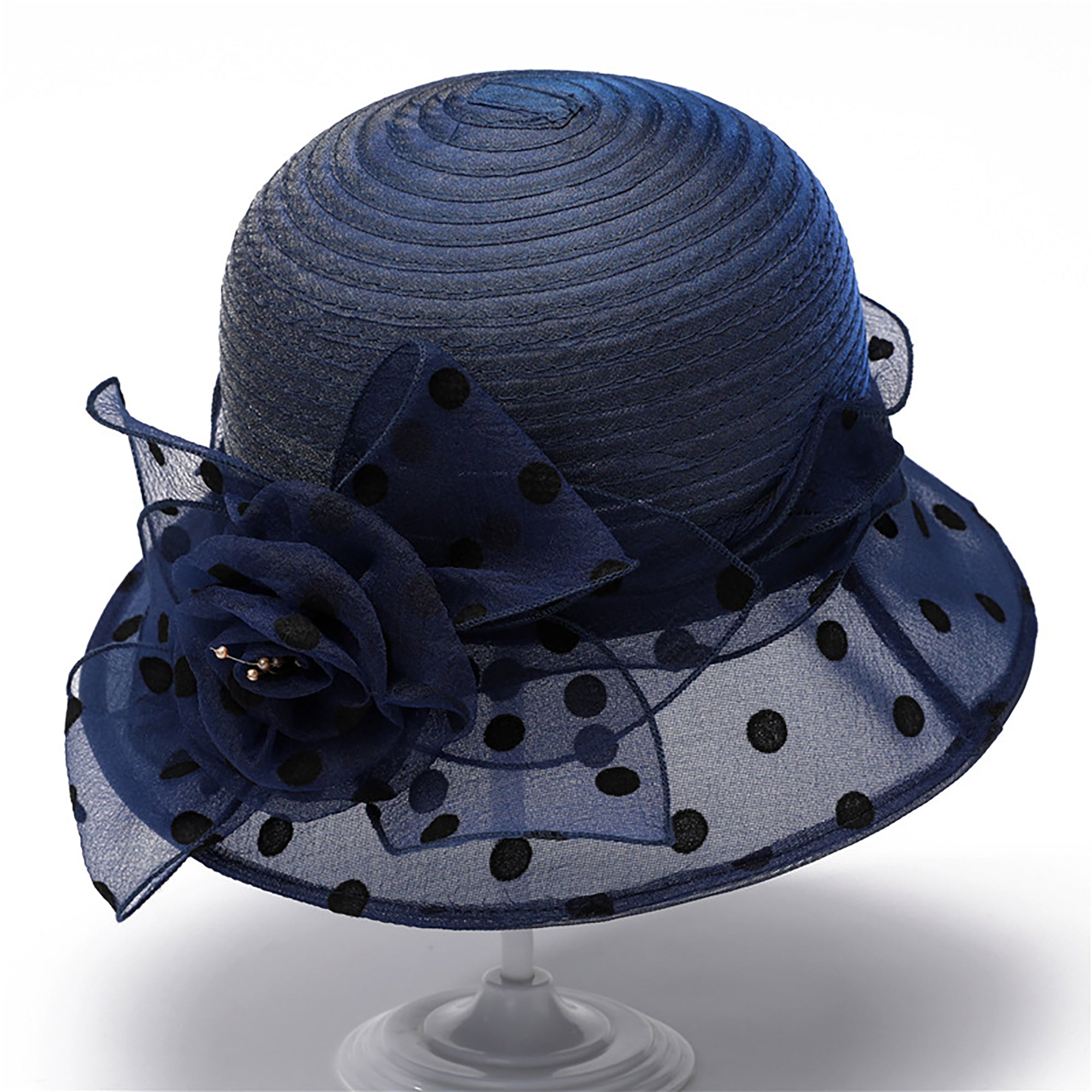 Anna-Kaci Womens Straw Sun Hat Polka Dot Bow Flower Dressy Summer Hat