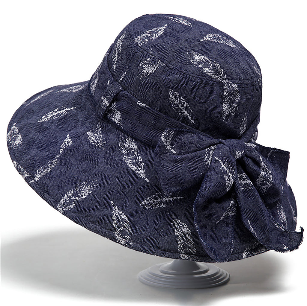 Anna-Kaci Womens Wide Brim Feather Print Sun Hat Summer Outdoor Travel Hat