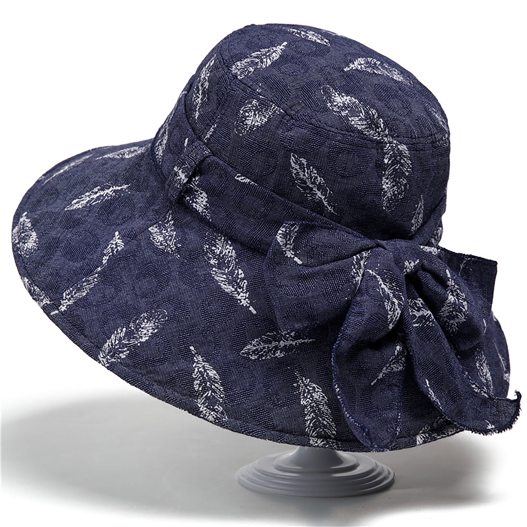 Anna-Kaci Womens Wide Brim Feather Print Sun Hat Summer Outdoor Travel Hat