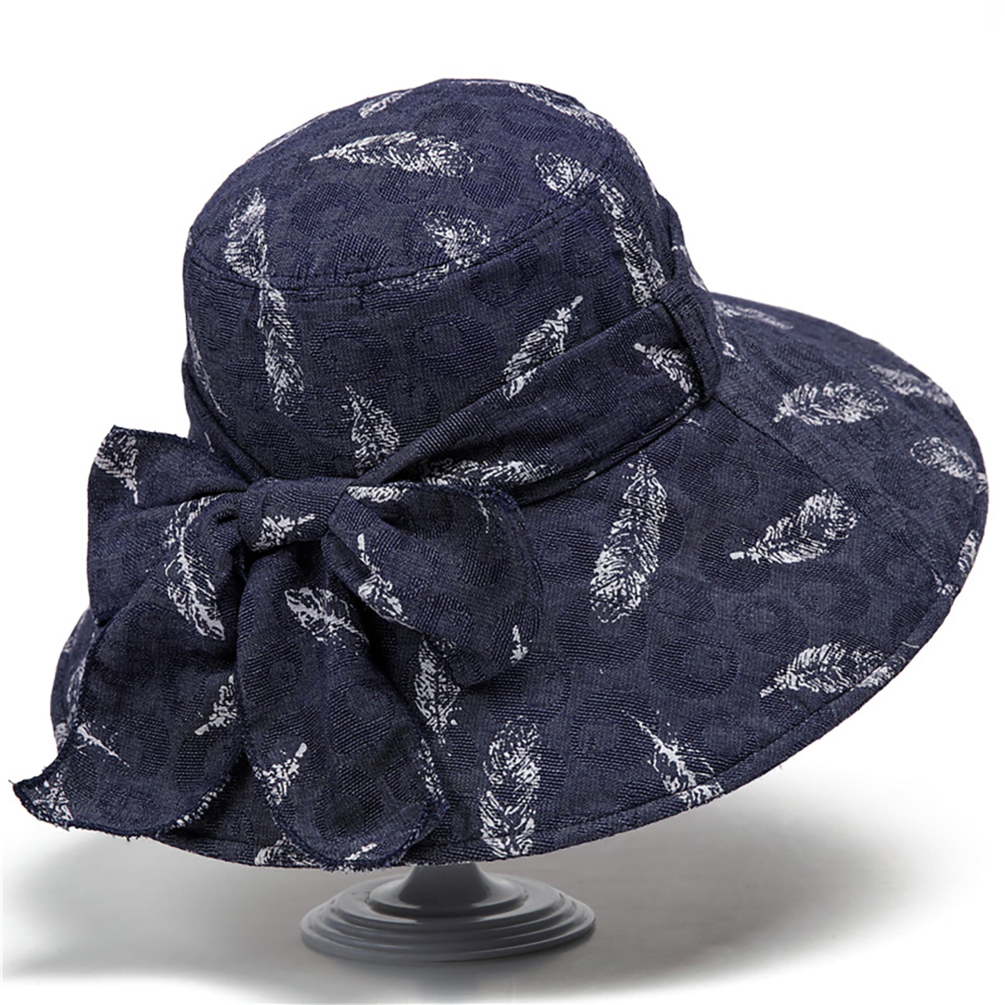 Anna-Kaci Womens Wide Brim Feather Print Sun Hat Summer Outdoor Travel Hat