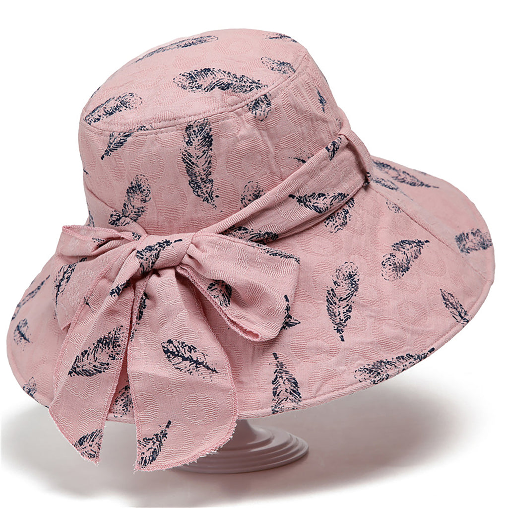 Anna-Kaci Womens Wide Brim Feather Print Sun Hat Summer Outdoor Travel Hat