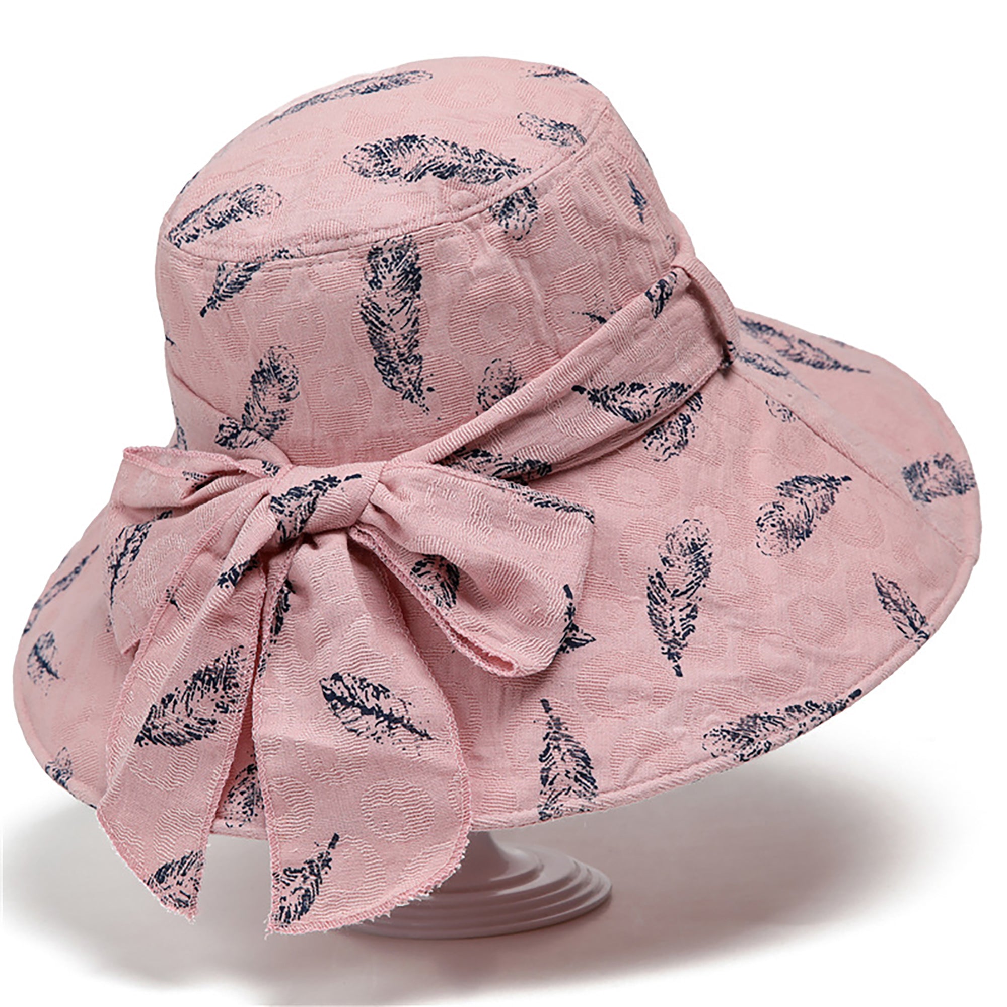 Anna-Kaci Womens Wide Brim Feather Print Sun Hat Summer Outdoor Travel Hat