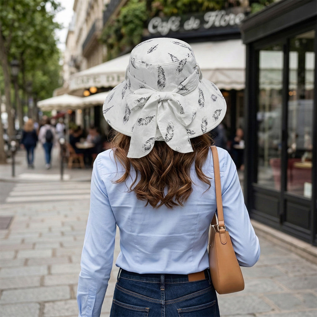 Anna-Kaci Womens Wide Brim Feather Print Sun Hat Summer Outdoor Travel Hat