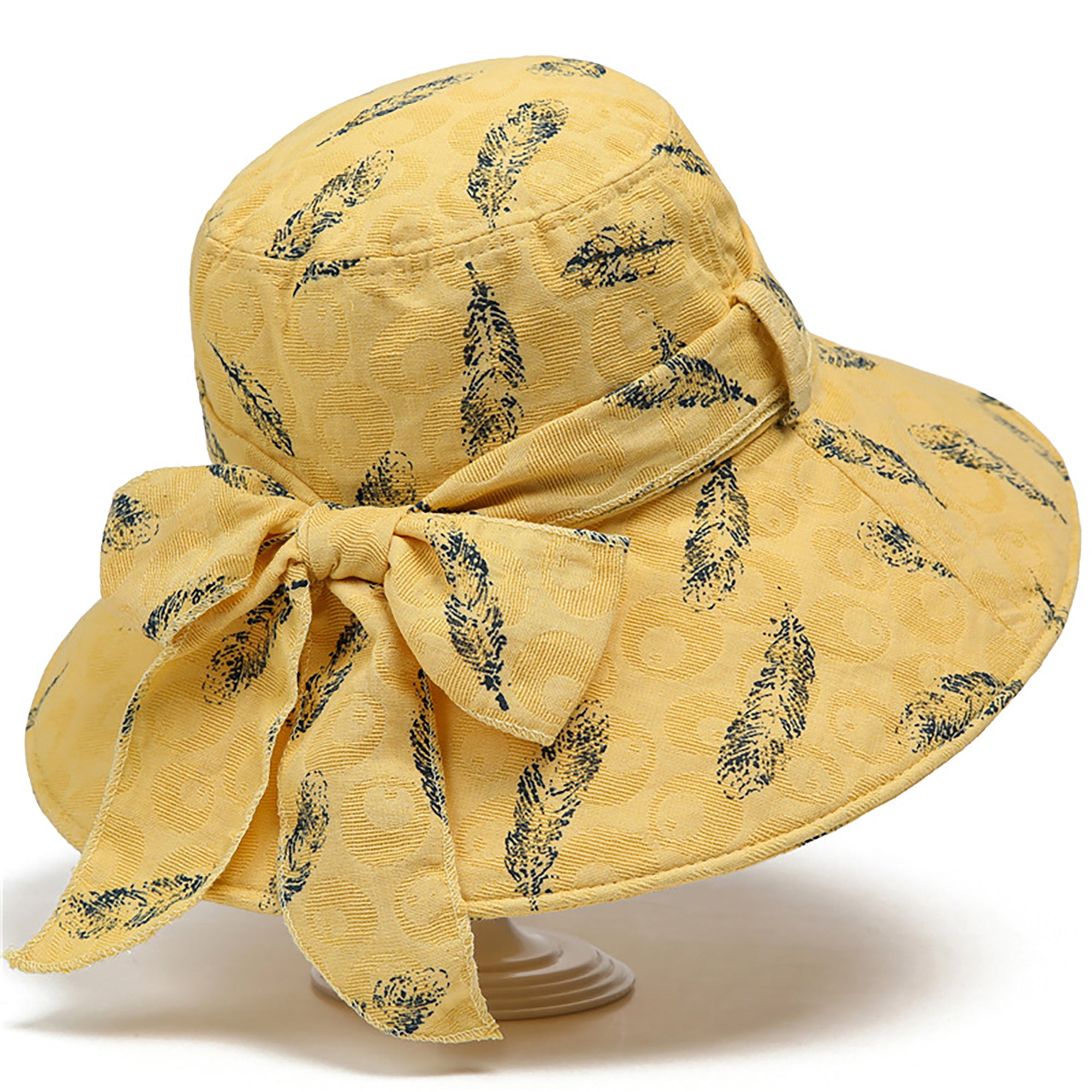 Anna-Kaci Womens Wide Brim Feather Print Sun Hat Summer Outdoor Travel Hat