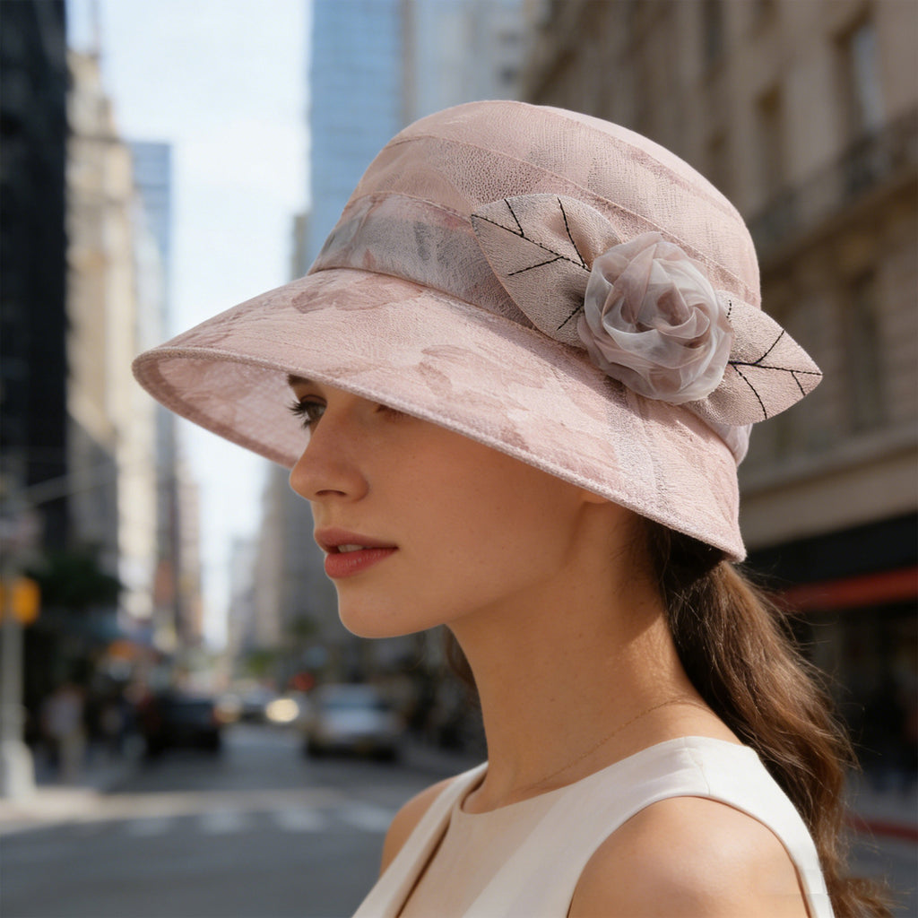 Anna-Kaci Womens Wide Brim Floral Mesh Sun Hat Elegant Summer Dressy Garden Party Hat