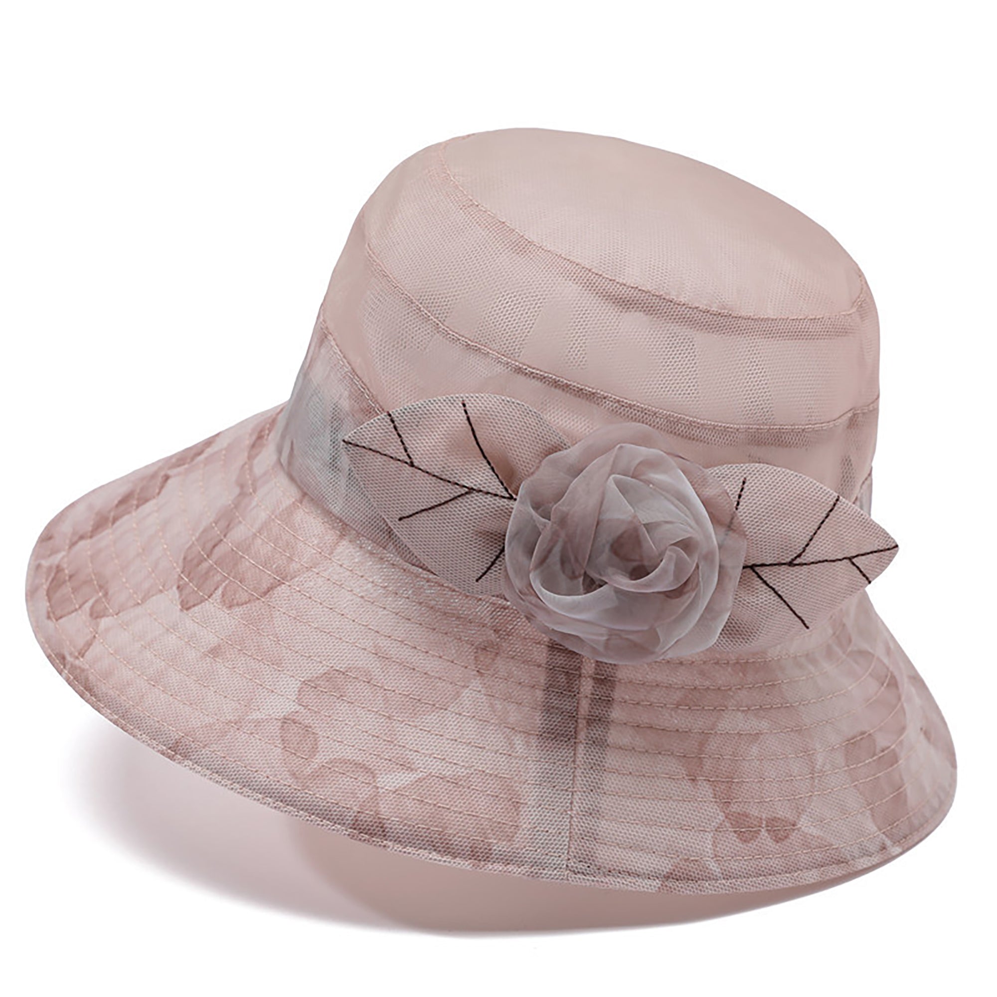 Anna-Kaci Womens Wide Brim Floral Mesh Sun Hat Elegant Summer Dressy Garden Party Hat