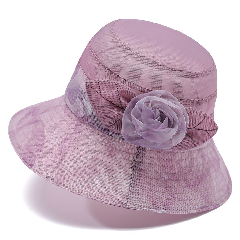 Anna-Kaci Womens Wide Brim Floral Mesh Sun Hat Elegant Summer Dressy Garden Party Hat