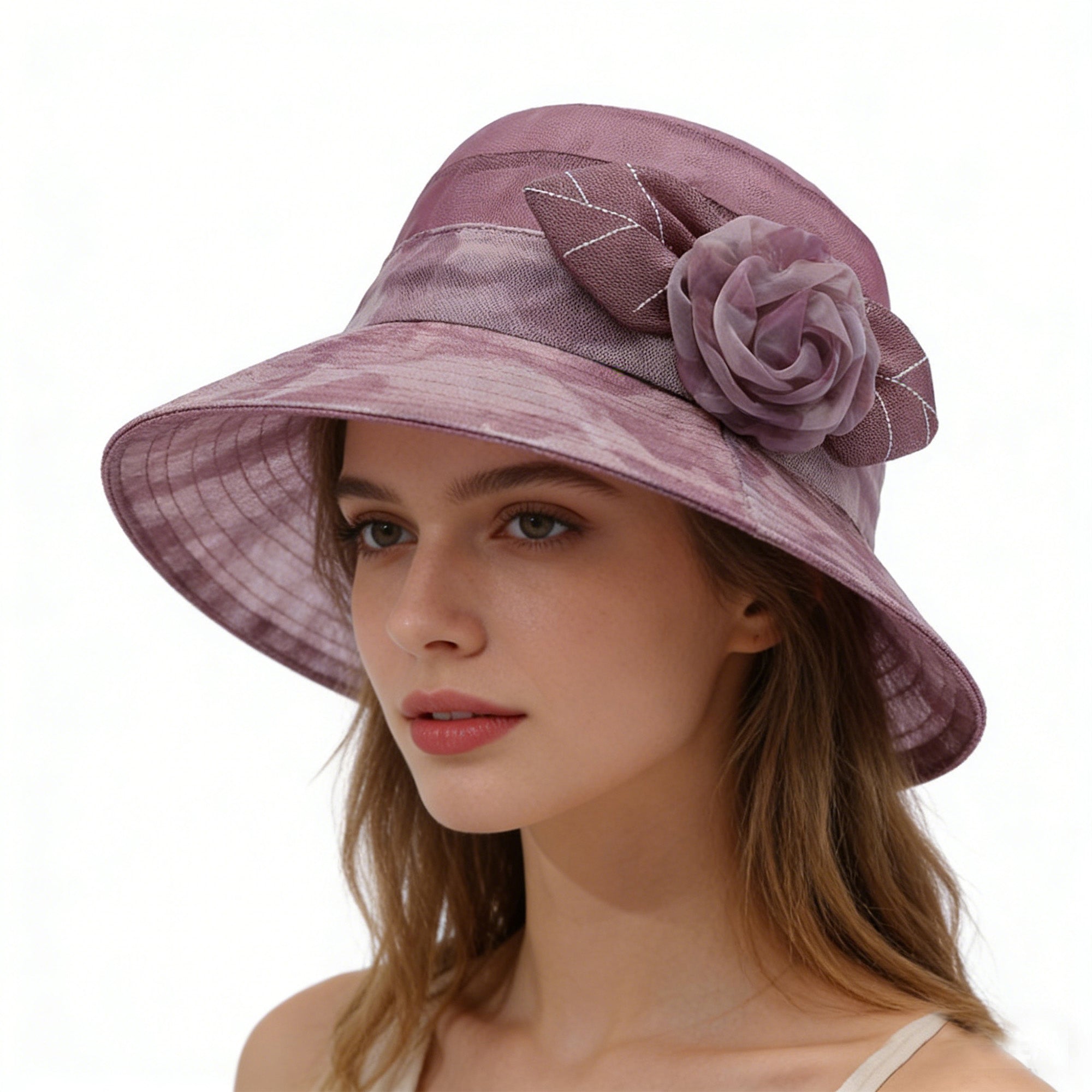Anna-Kaci Womens Wide Brim Floral Mesh Sun Hat Elegant Summer Dressy Garden Party Hat
