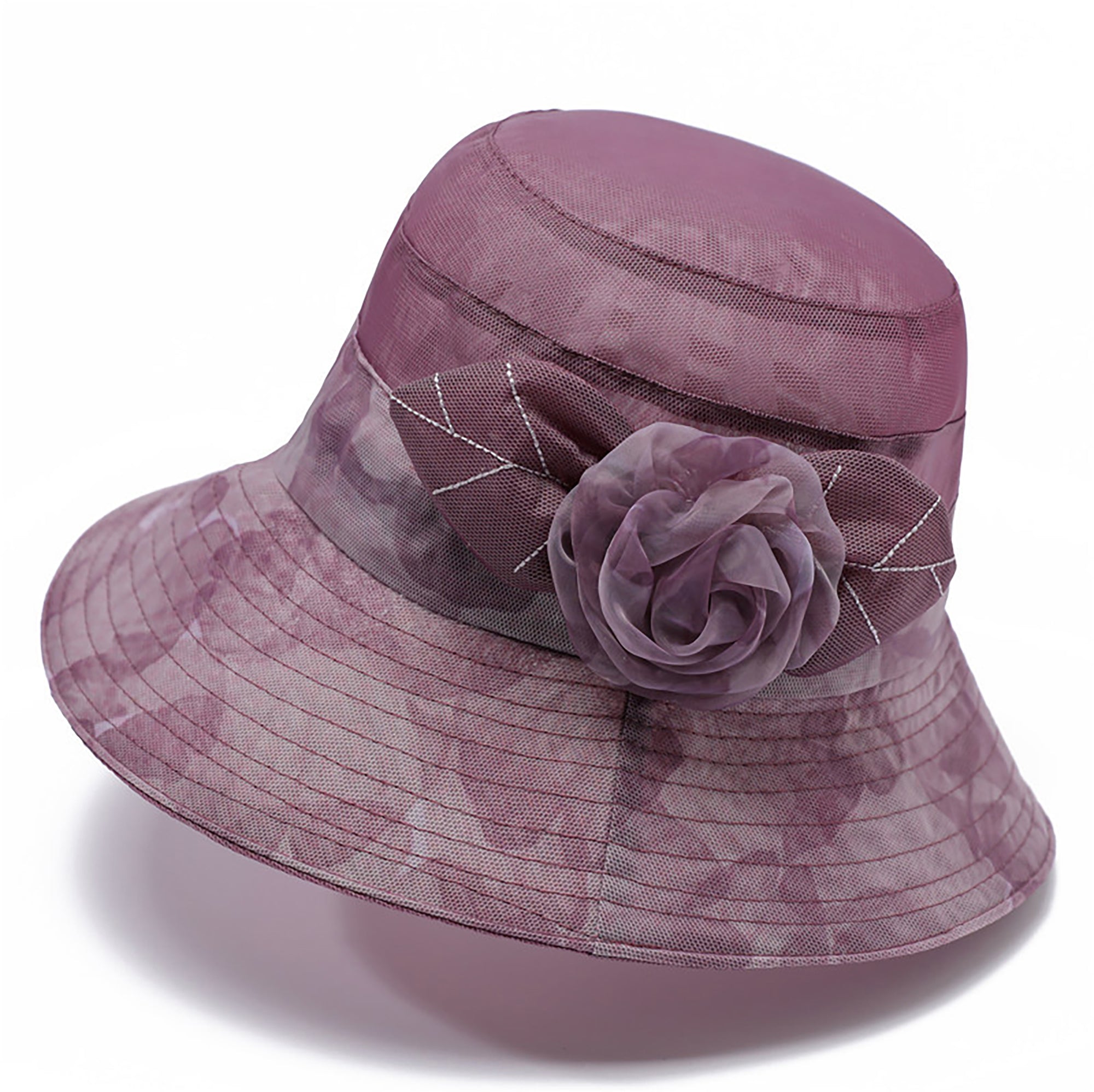 Anna-Kaci Womens Wide Brim Floral Mesh Sun Hat Elegant Summer Dressy Garden Party Hat