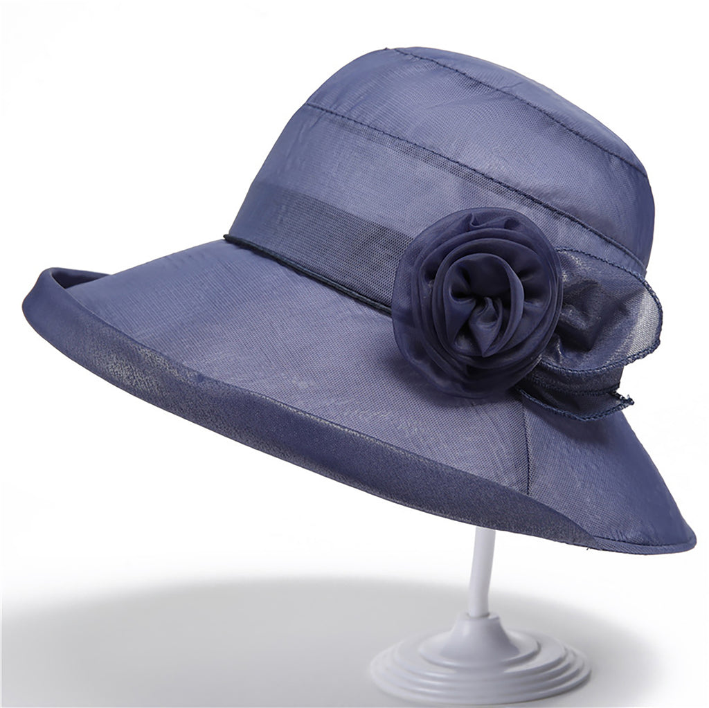 Anna-Kaci Womens Wide Brim Mesh Sun Hat Elegant Flower Accent Summer Garden Party Hat