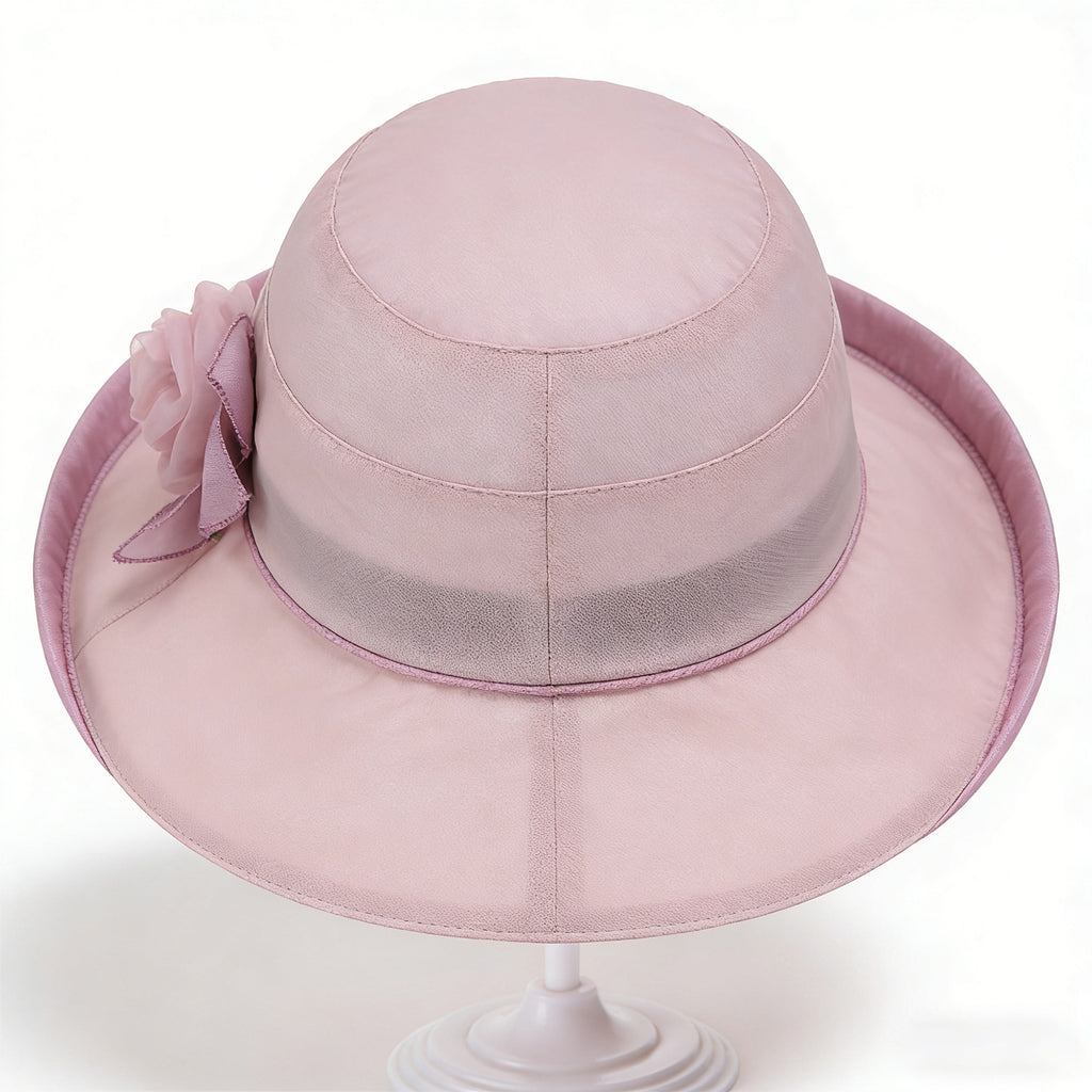 Anna-Kaci Womens Wide Brim Mesh Sun Hat Elegant Flower Accent Summer Garden Party Hat