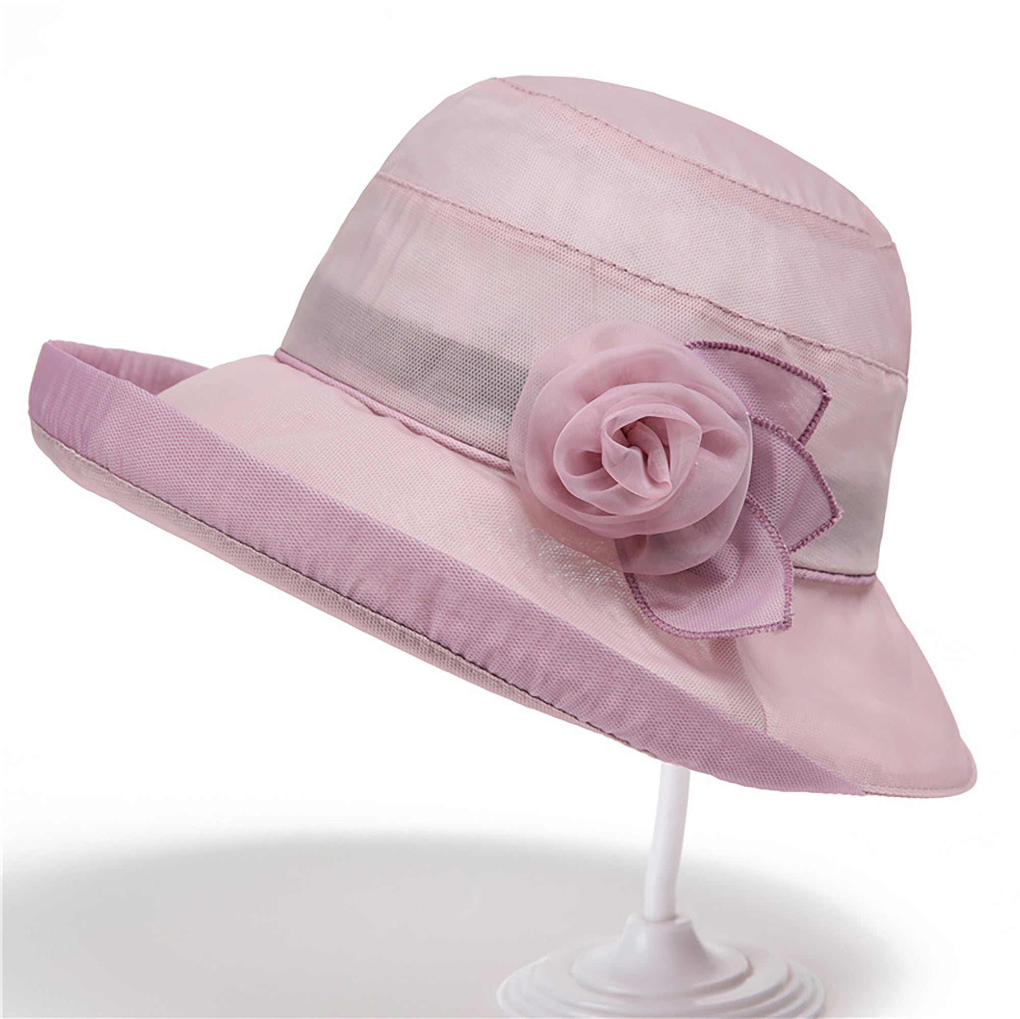 Anna-Kaci Womens Wide Brim Mesh Sun Hat Elegant Flower Accent Summer Garden Party Hat