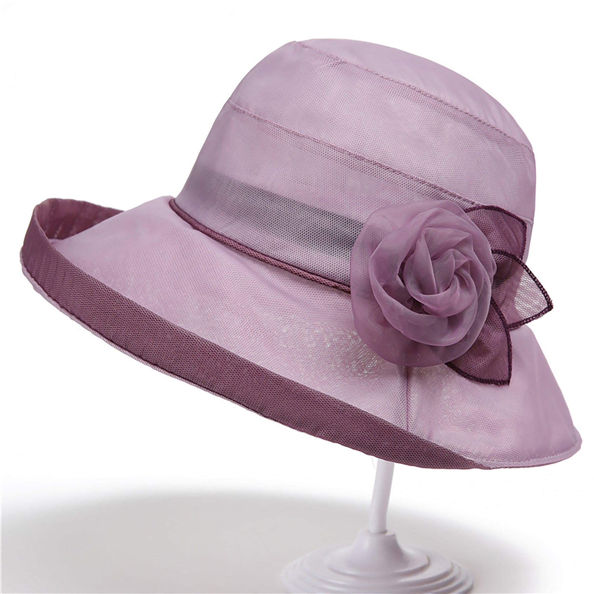 Anna-Kaci Womens Wide Brim Mesh Sun Hat Elegant Flower Accent Summer Garden Party Hat