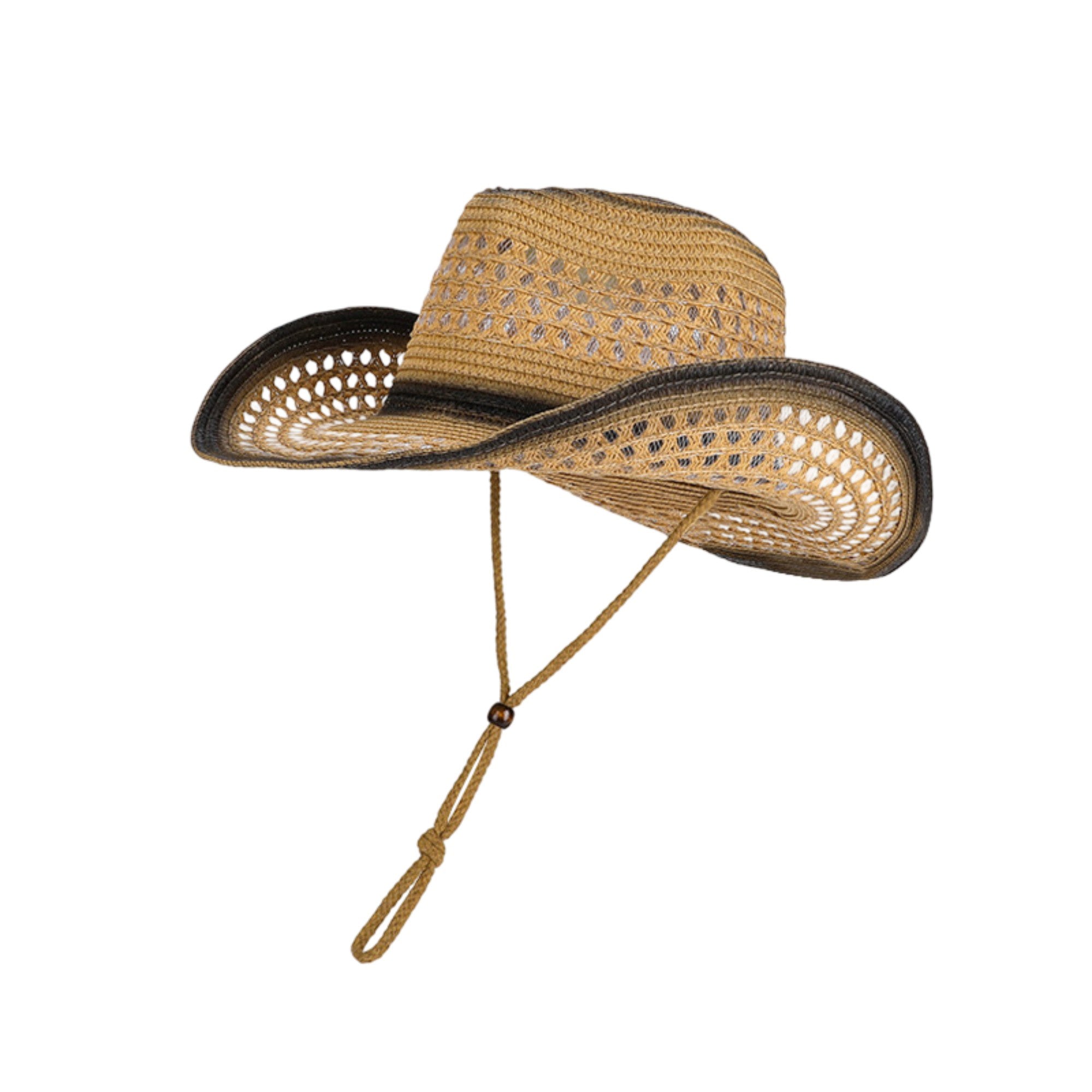 Anna-Kaci Women's Wide Brim Straw Sun Hat with Adjustable Chin Strap Woven Cowboy Style Summer Beach Sun Hat