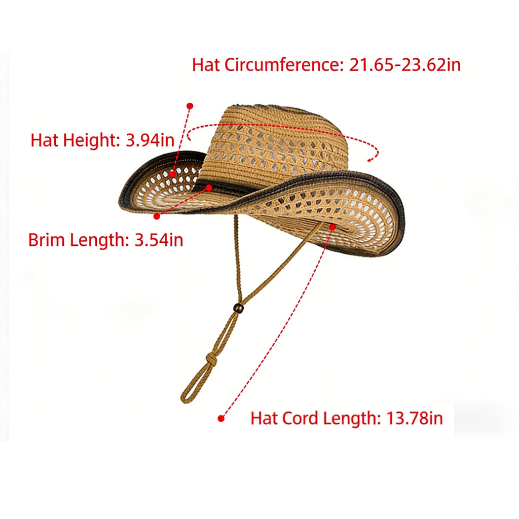 Anna-Kaci Women's Wide Brim Straw Sun Hat with Adjustable Chin Strap Woven Cowboy Style Summer Beach Sun Hat