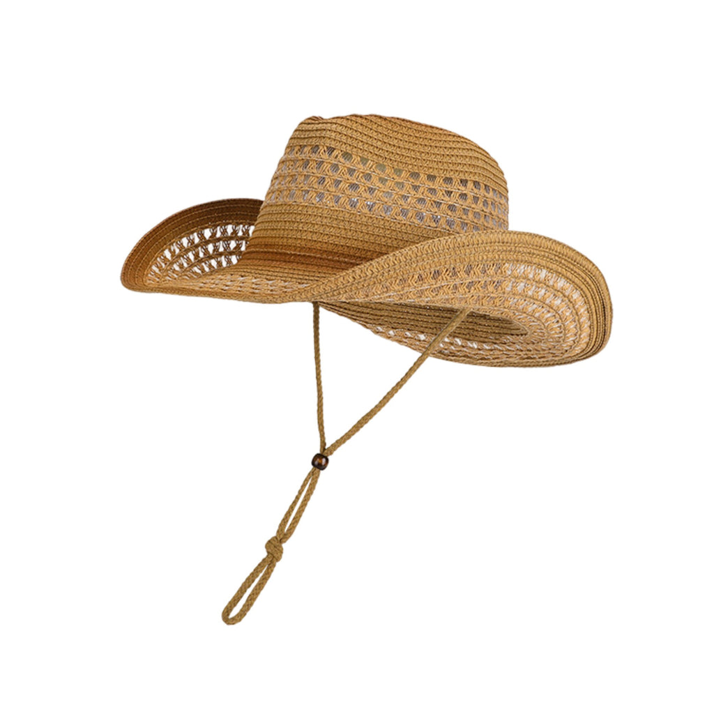 Anna-Kaci Women's Wide Brim Straw Sun Hat with Adjustable Chin Strap Woven Cowboy Style Summer Beach Sun Hat
