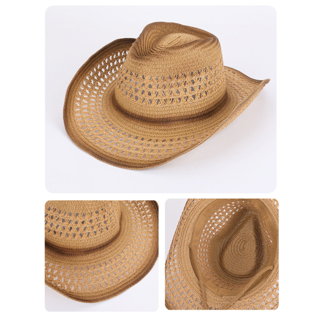 Anna-Kaci Women's Wide Brim Straw Sun Hat with Adjustable Chin Strap Woven Cowboy Style Summer Beach Sun Hat