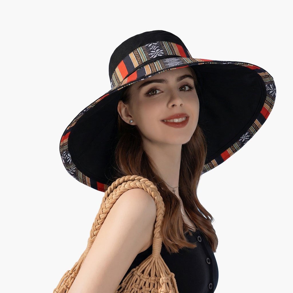 Anna-Kaci Women's Reversible Wide Brim Sun Hat with Chin Tie Large Floppy Brim Packable Summer Beach Hat