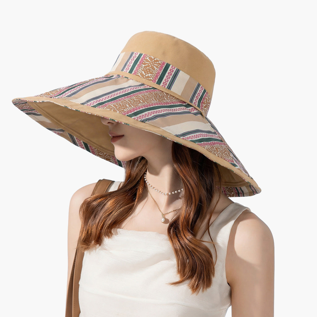 Anna-Kaci Women's Reversible Wide Brim Sun Hat with Chin Tie Large Floppy Brim Packable Summer Beach Hat