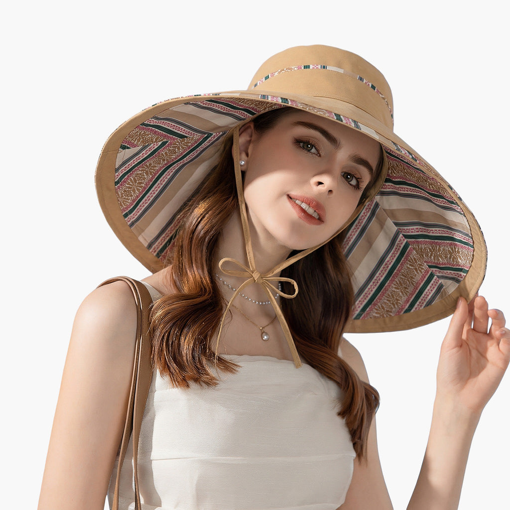 Anna-Kaci Women's Reversible Wide Brim Sun Hat with Chin Tie Large Floppy Brim Packable Summer Beach Hat