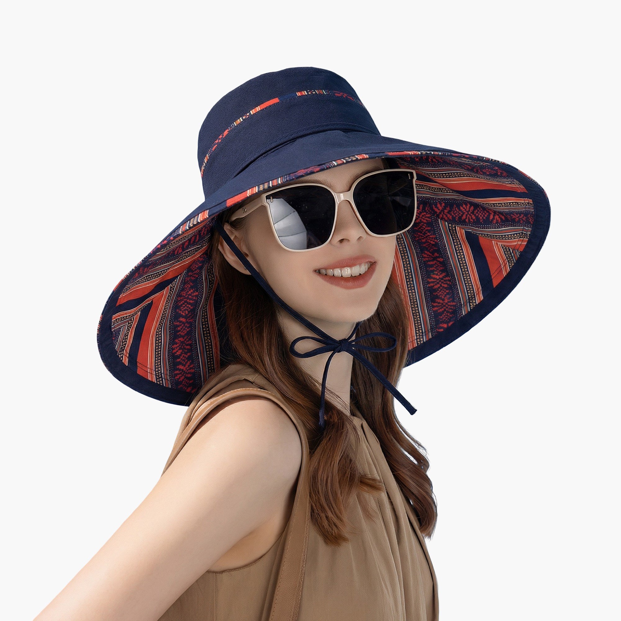 Anna-Kaci Women's Reversible Wide Brim Sun Hat with Chin Tie Large Floppy Brim Packable Summer Beach Hat